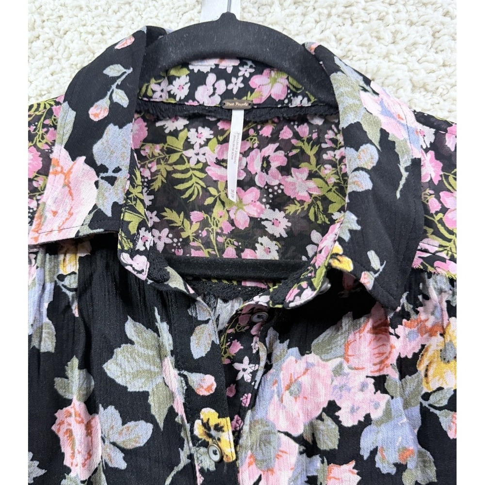 Free People Hold On To Me Black Floral Print Blouse Medium Oversized Top - Picture 3 of 16